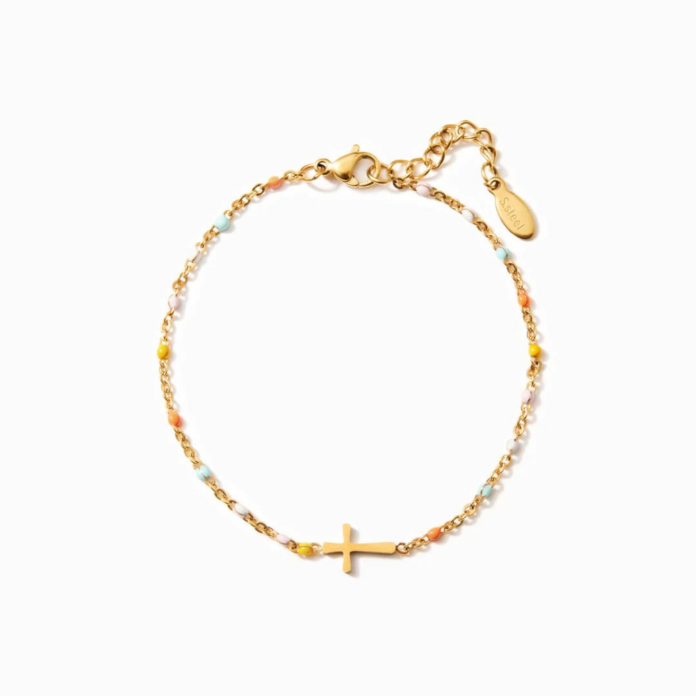 Beaded Golden Cross Bracelet