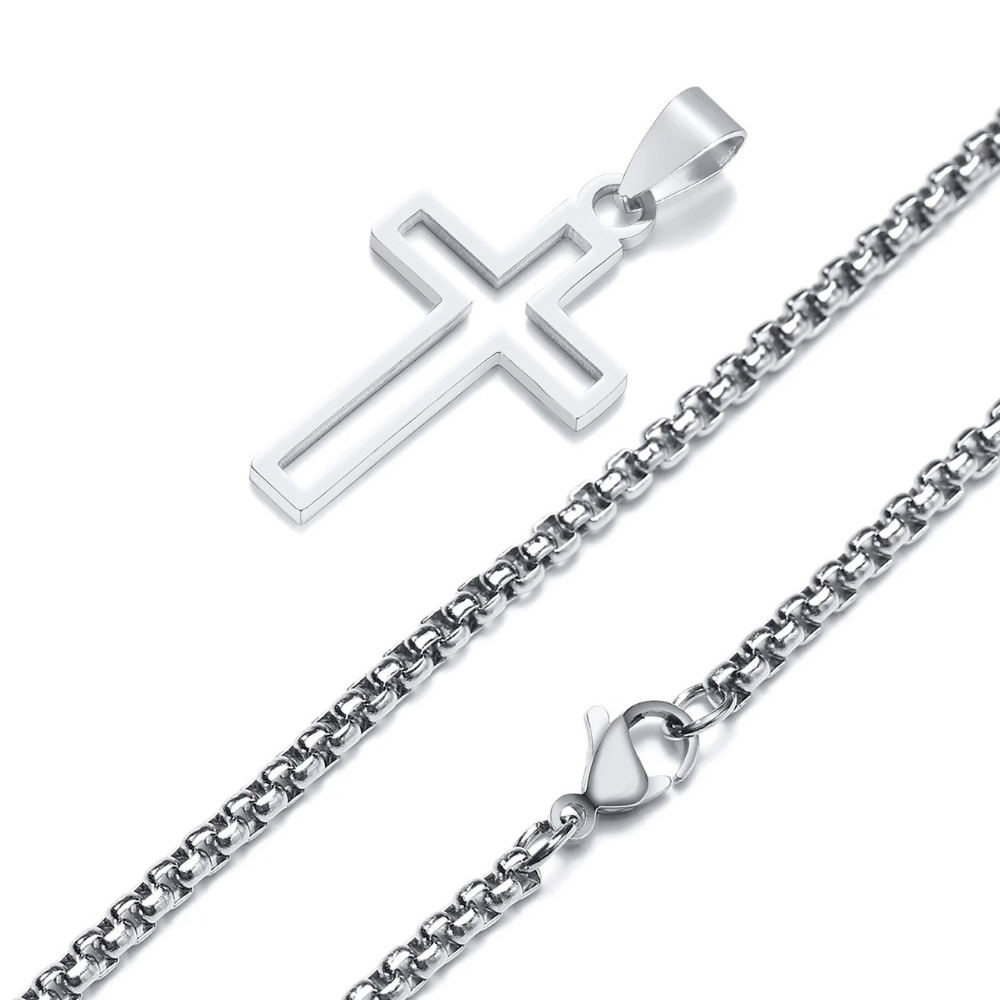 Hollow Cross Necklace Box Chain | Waterproof Stainless Steel Cross Pendant