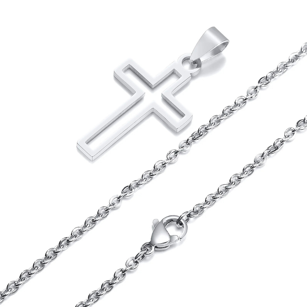 Hollow Cross Necklace O Chain | Waterproof Stainless Steel Cross Pendant
