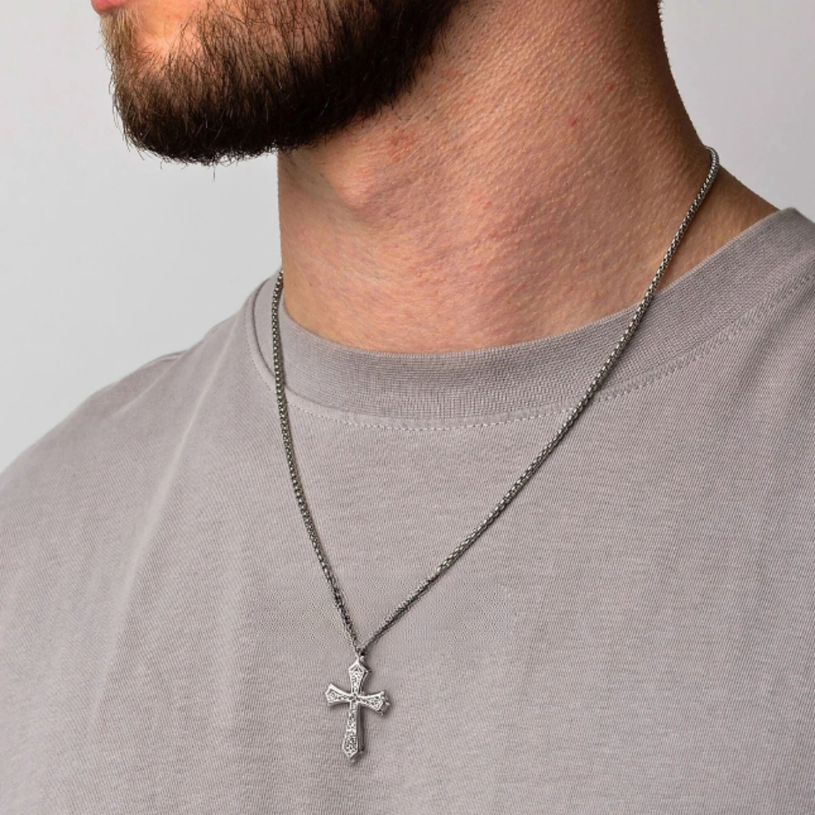 Hip Hop Silver Cross Pendant Necklace | Stainless Steel