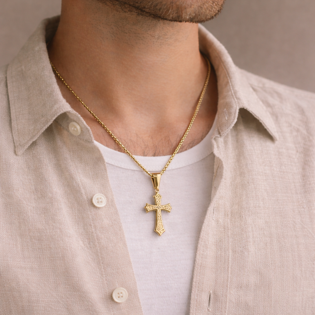 Hip Hop Gold Cross Pendant Necklace | Stainless Steel