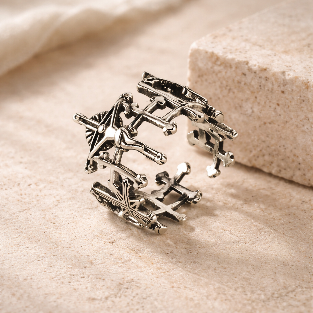 Jesus Cross Adjustable Retro Silver Metal Ring
