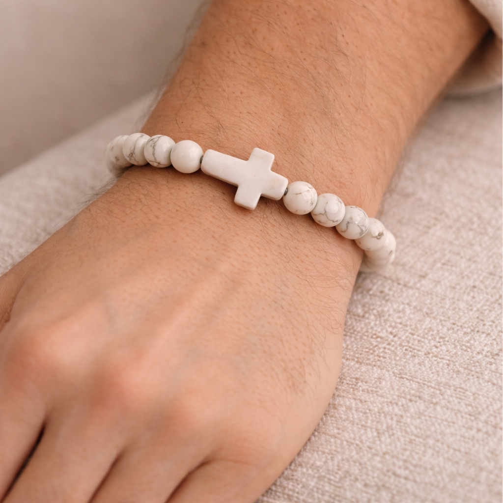 Jesus Cross Beaded Bracelet with Stretch | Handmade