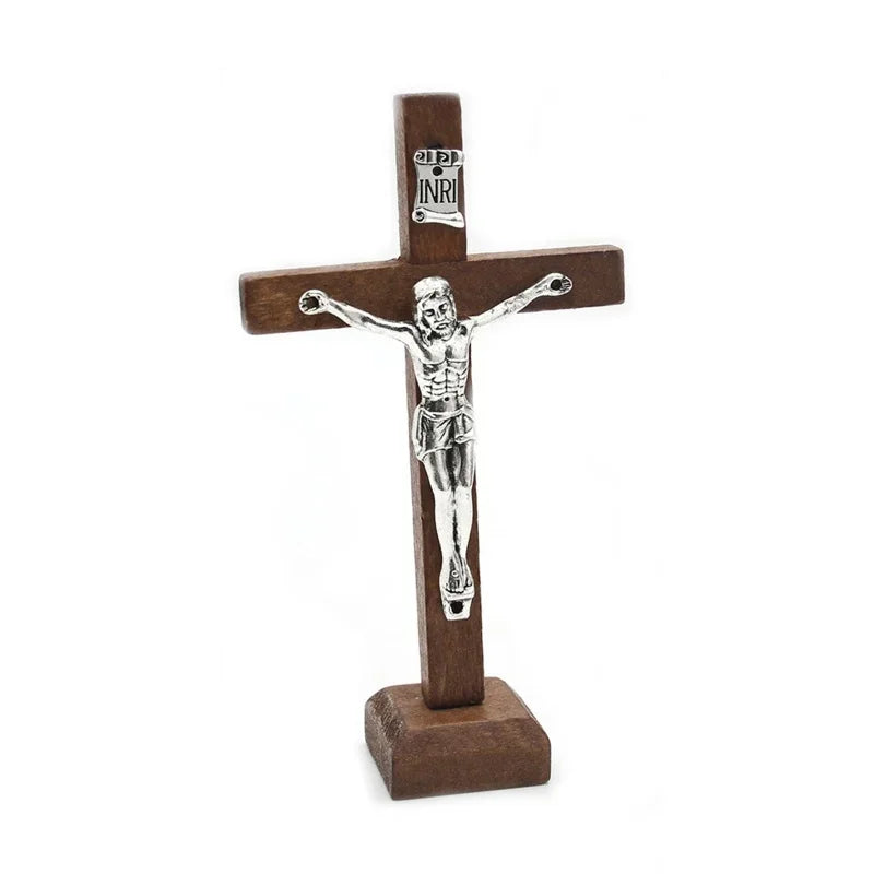 Wooden Jesus Cross with Stand | Catholic Home Decor | Religious Crucifix