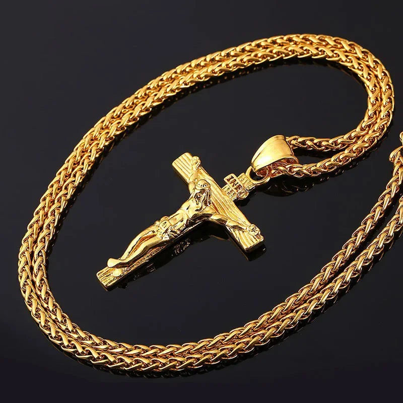 Jesus Cross Necklace Gold and Silver | Cross Pendant with Chain