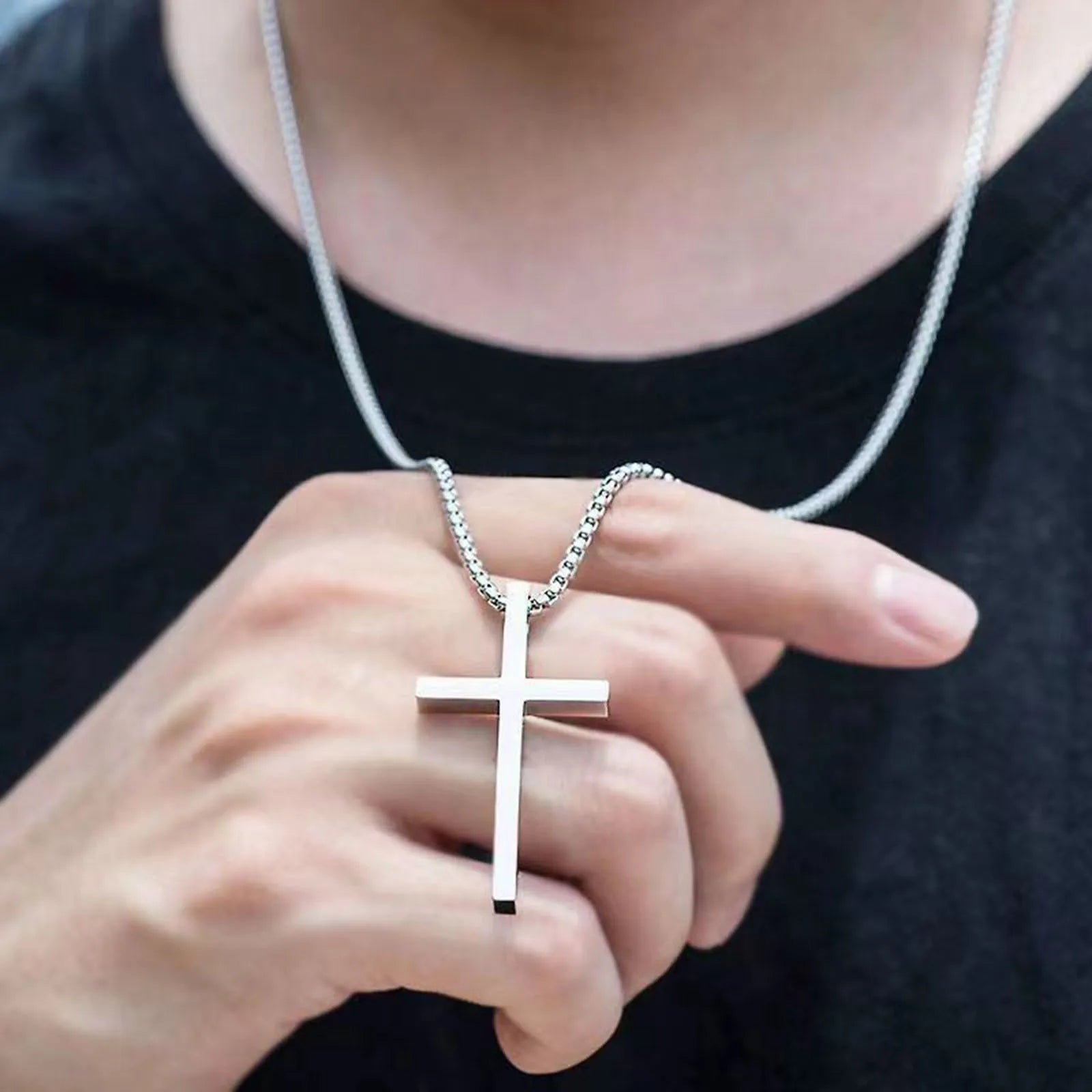 Crusader Cross Necklace | Plain Cross Pendant | Stainless Steel Box Chain