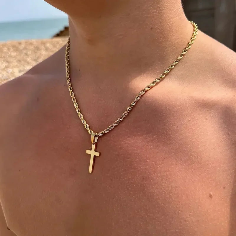 Small Cross Pendant Necklace | Minimalist | Rope chain