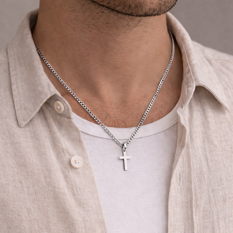 Casual Cross Pendant Necklace Waterproof Stainless Steel