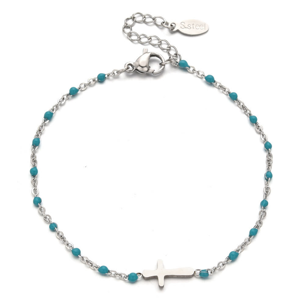 Beaded Silver Cross Bracelet